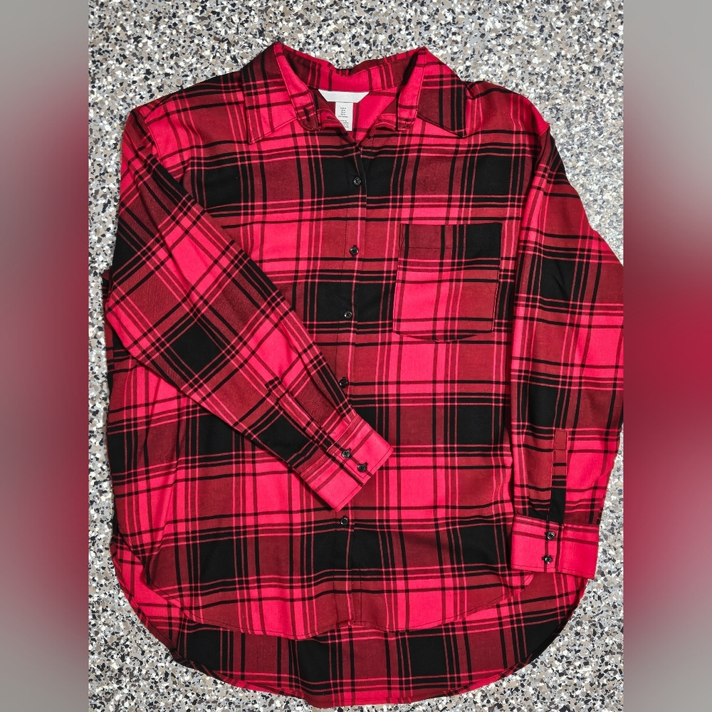 H&M Oversized Red and Black Checkered Shirt - Buffalo Plaid - Picture 2 of 6